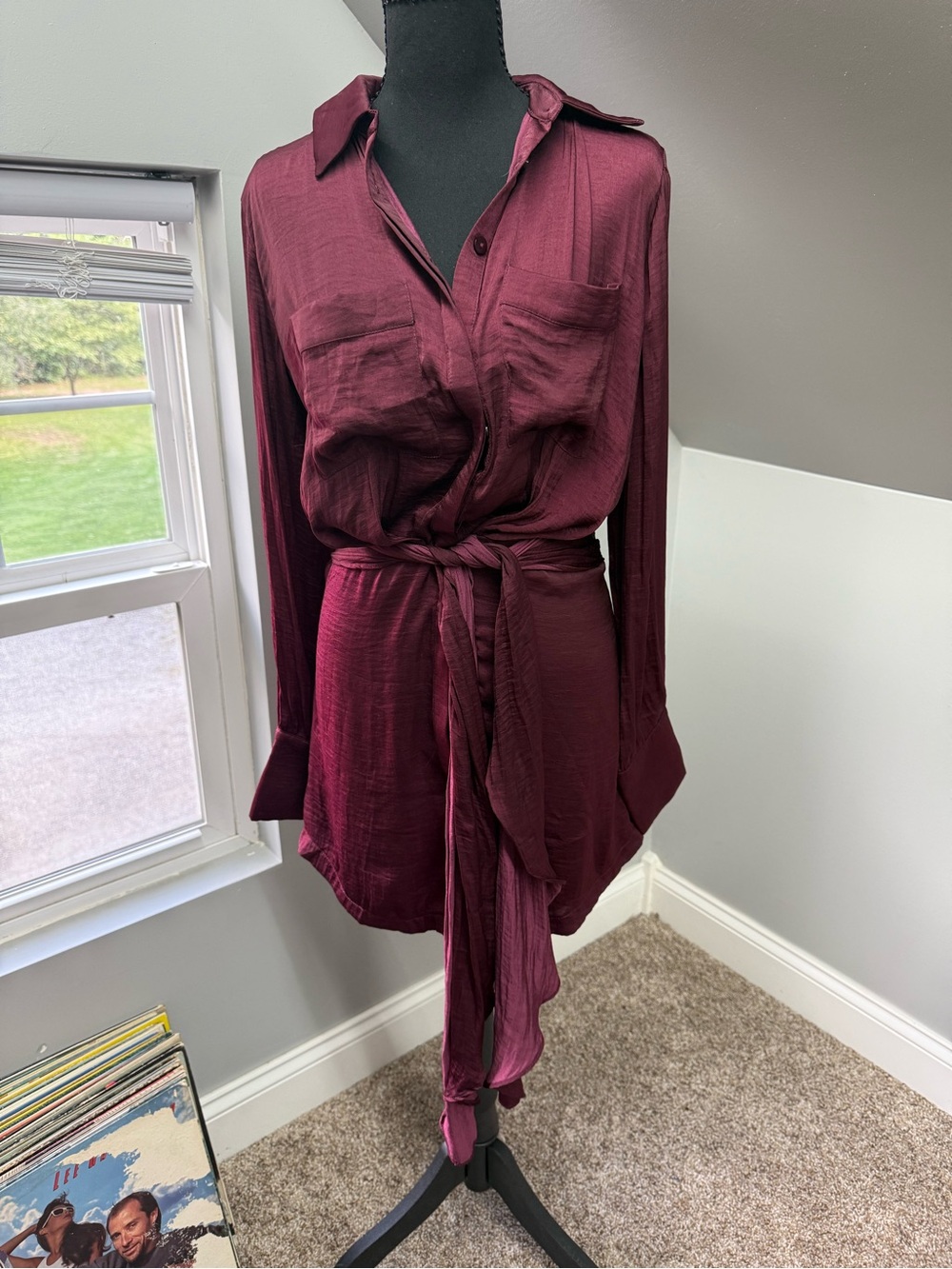 Miou Muse Long Sleeve Burgundy Dress